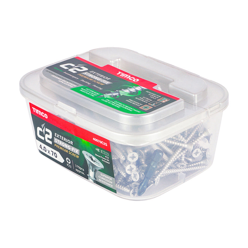 TIMco C2 Exterior Multi-Purpose Premium Countersunk Silver Woodscrews - 4.0 x 70 - 170 Pieces