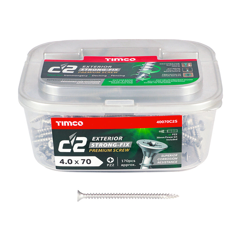 TIMco C2 Exterior Multi-Purpose Premium Countersunk Silver Woodscrews - 4.0 x 70 - 170 Pieces