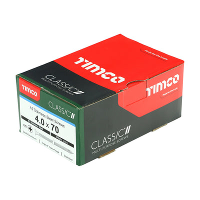 TIMco Classic Multi-Purpose Countersunk A2 Stainless Steel Woodcrews - 4.0 x 70 - 200 Pieces