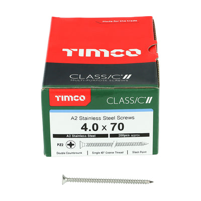 TIMco Classic Multi-Purpose Countersunk A2 Stainless Steel Woodcrews - 6.0 x 70 - 200 Pieces