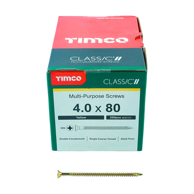 TIMco Classic Multi-Purpose Countersunk Gold Woodscrews - 4.0 x 80 - 200 Pieces
