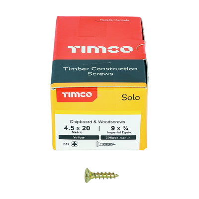 TIMco Solo Countersunk Gold Woodscrews - 4.5 x 20 - 200 Pieces