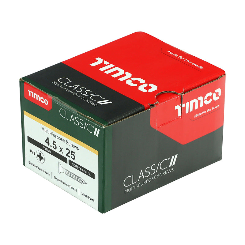 TIMco Classic Multi-Purpose Countersunk Gold Woodscrews - 4.5 x 25 - 200 Pieces