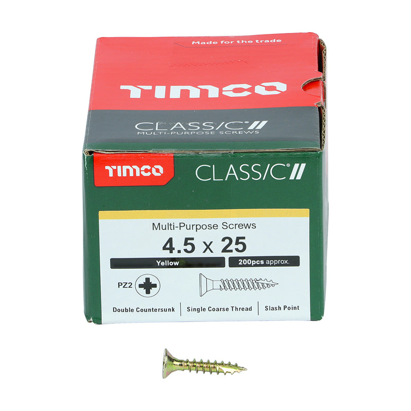 TIMco Classic Multi-Purpose Countersunk Gold Woodscrews - 4.5 x 25 - 200 Pieces