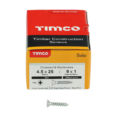 TIMco Solo Countersunk Silver Woodscrews - 4.5 x 35 - 200 Pieces