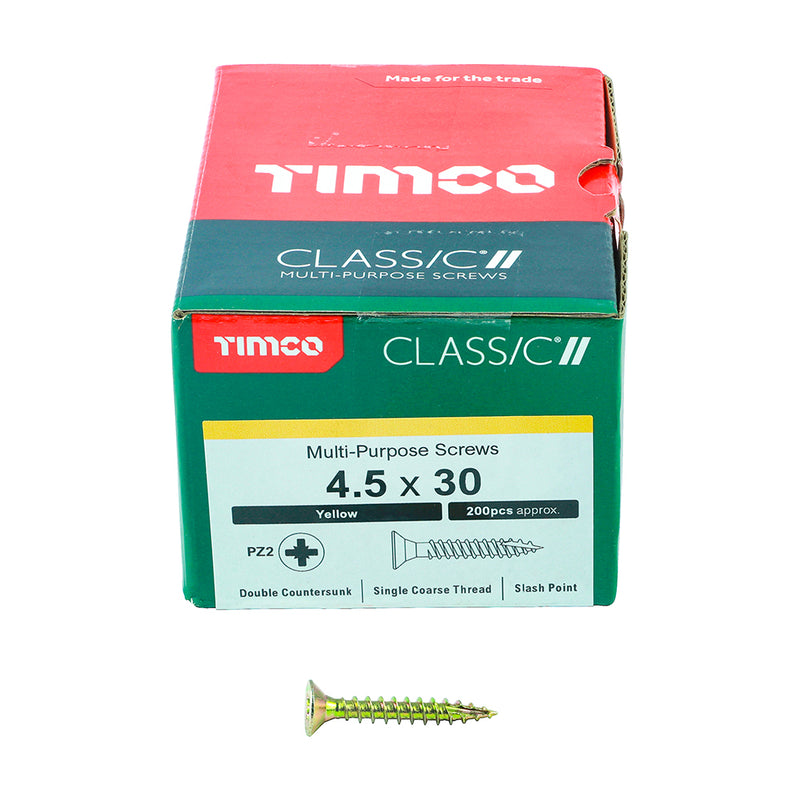 TIMco Classic Multi-Purpose Countersunk Gold Woodscrews - 4.5 x 30 - 200 Pieces