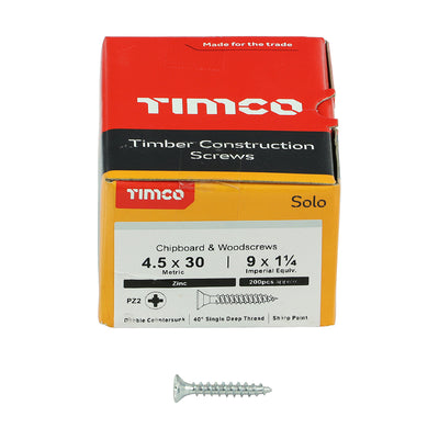 TIMco Solo Countersunk Silver Woodscrews - 4.5 x 30 - 200 Pieces