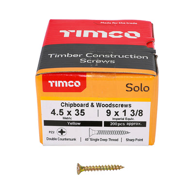 TIMco Solo Countersunk Gold Woodscrews - 4.5 x 35 - 200 Pieces