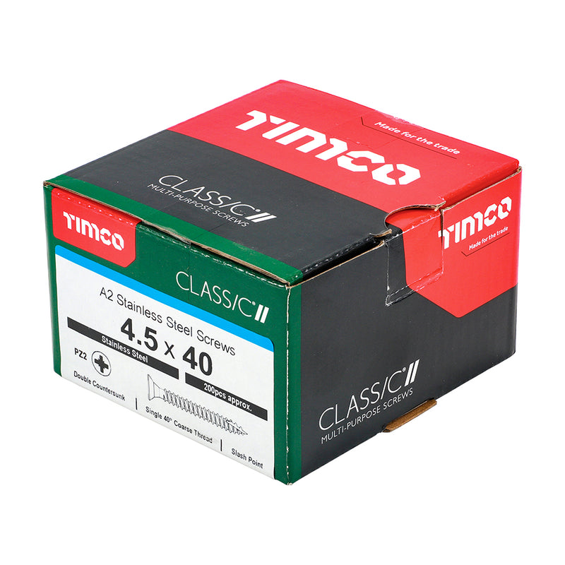 TIMco Classic Multi-Purpose Countersunk A2 Stainless Steel Woodcrews - 4.5 x 40 - 200 Pieces
