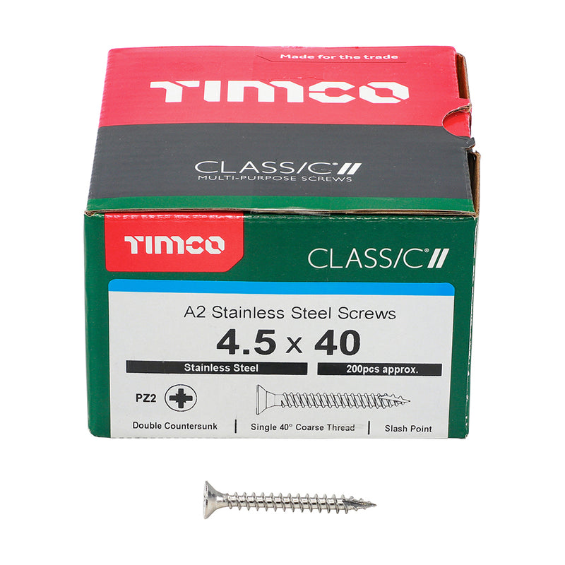 TIMco Classic Multi-Purpose Countersunk A2 Stainless Steel Woodcrews - 4.5 x 40 - 200 Pieces