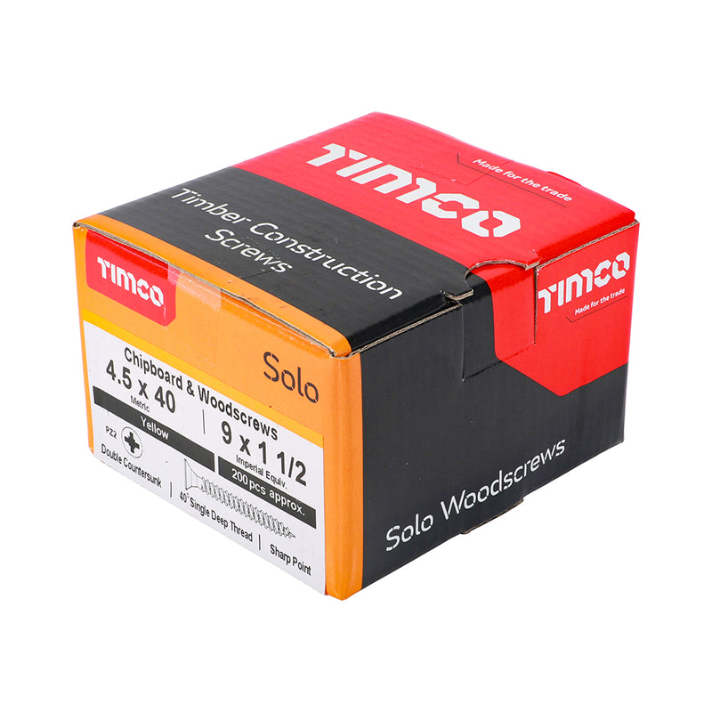 TIMco Solo Countersunk Gold Woodscrews - 4.5 x 40 - 200 Pieces