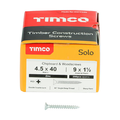 TIMco Solo Countersunk Silver Woodscrews - 4.5 x 40 - 200 Pieces