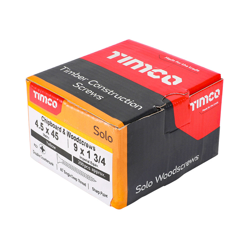 TIMco Solo Countersunk Gold Woodscrews - 4.5 x 45 - 200 Pieces
