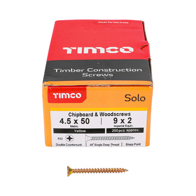 TIMco Solo Countersunk Gold Woodscrews - 4.5 x 50 - 200 Pieces