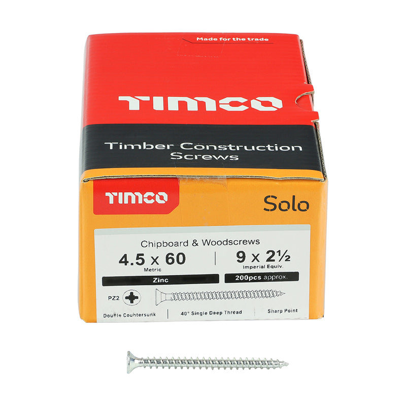 TIMco Solo Countersunk Silver Woodscrews - 4.5 x 60 - 200 Pieces