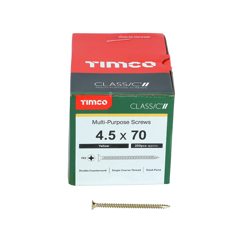 TIMco Classic Multi-Purpose Countersunk Gold Woodscrews - 4.5 x 70 - 200 Pieces