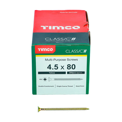 TIMco Classic Multi-Purpose Countersunk Gold Woodscrews - 4.5 x 80 - 200 Pieces