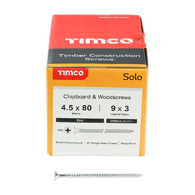 TIMco Solo Countersunk Silver Woodscrews - 4.5 x 80 - 200 Pieces