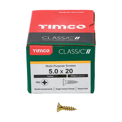 TIMco Classic Multi-Purpose Countersunk Gold Woodscrews - 5.0 x 20 - 200 Pieces