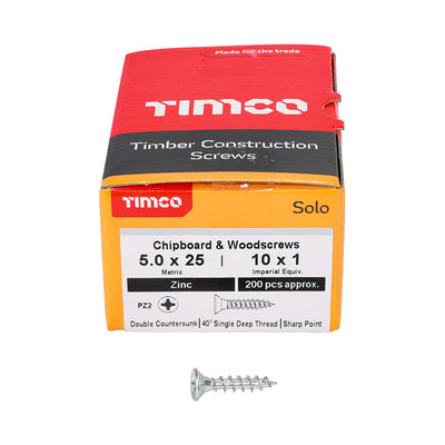 TIMco Solo Countersunk Silver Woodscrews - 5.0 x 25 - 200 Pieces
