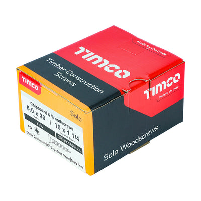 TIMco Solo Countersunk Silver Woodscrews - 5.0 x 30 - 200 Pieces