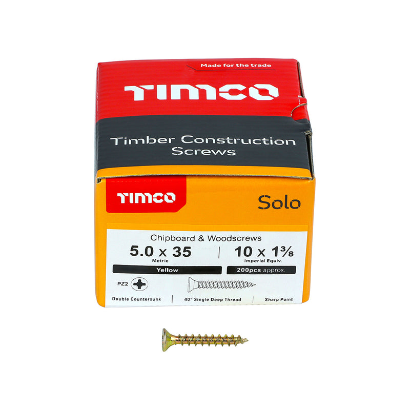 TIMco Solo Countersunk Gold Woodscrews - 5.0 x 35 - 200 Pieces
