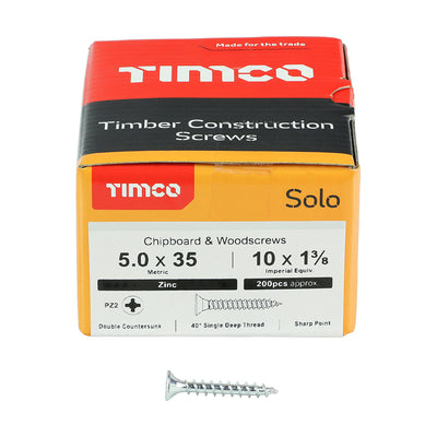TIMco Solo Countersunk Silver Woodscrews - 5.0 x 35 - 200 Pieces