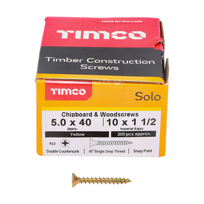TIMco Solo Countersunk Gold Woodscrews - 5.0 x 40 - 200 Pieces