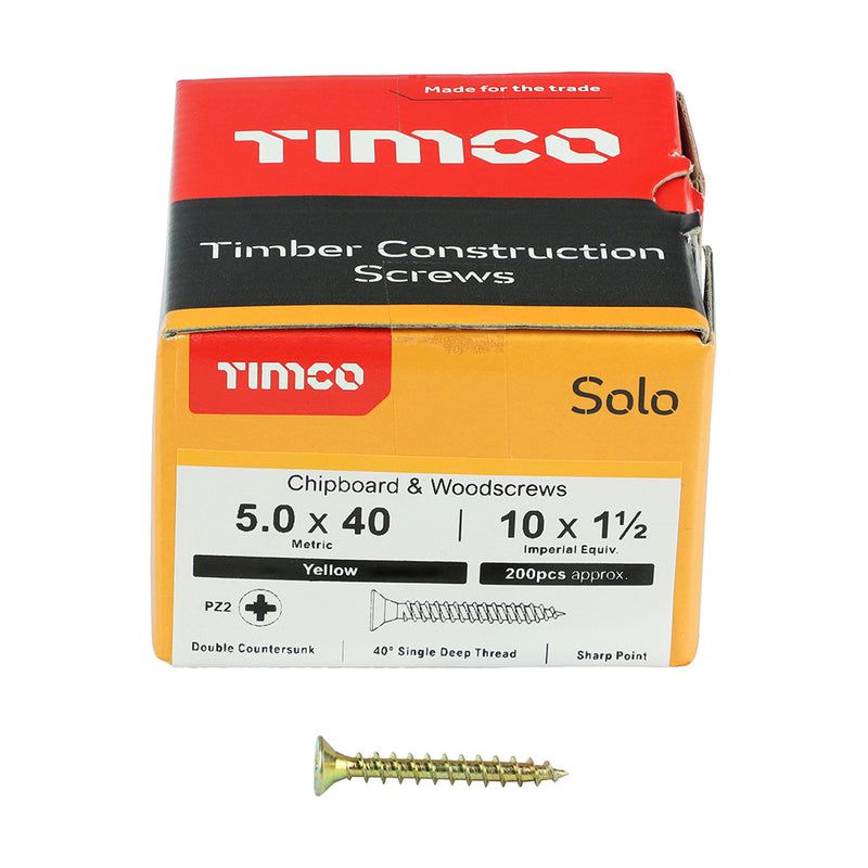 TIMco Solo Countersunk Gold Woodscrews - 5.0 x 40 - 200 Pieces