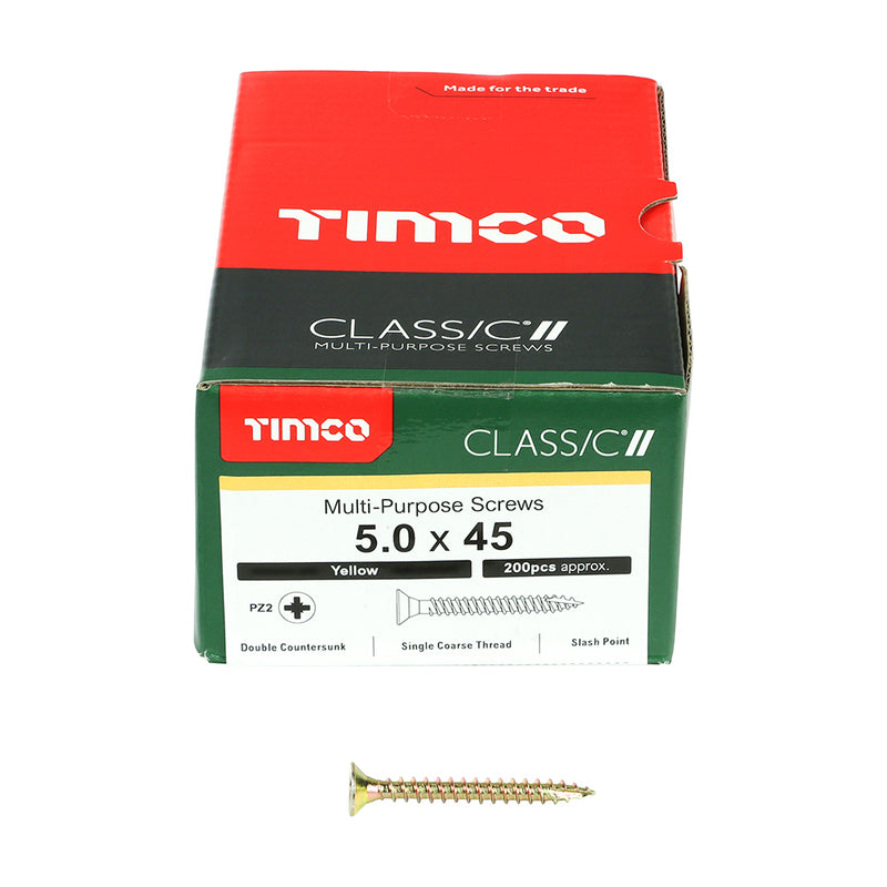 TIMco Classic Multi-Purpose Countersunk Gold Woodscrews - 5.0 x 45 - 200 Pieces