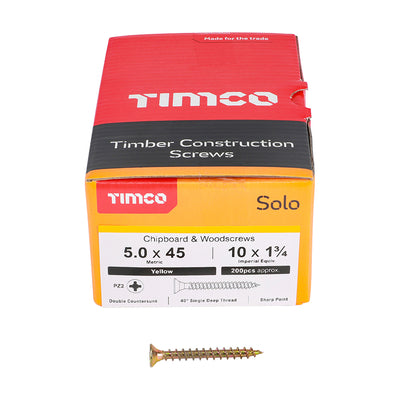 TIMco Solo Countersunk Gold Woodscrews - 5.0 x 45 - 200 Pieces