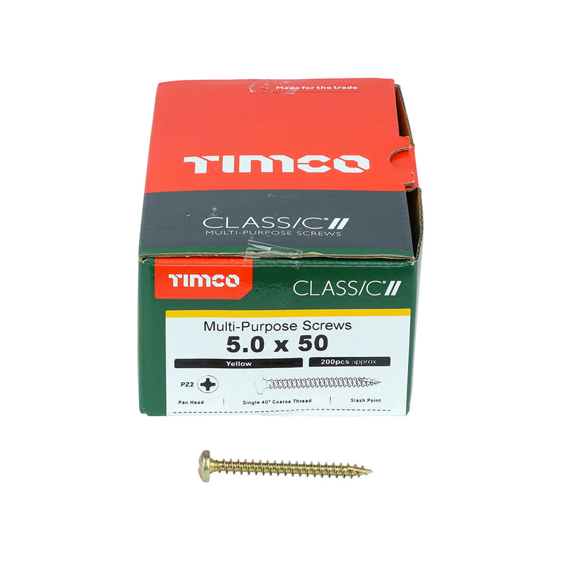 TIMco Classic Multi-Purpose Pan Head Gold Woodscrews - 5.0 x 50 - 200 Pieces