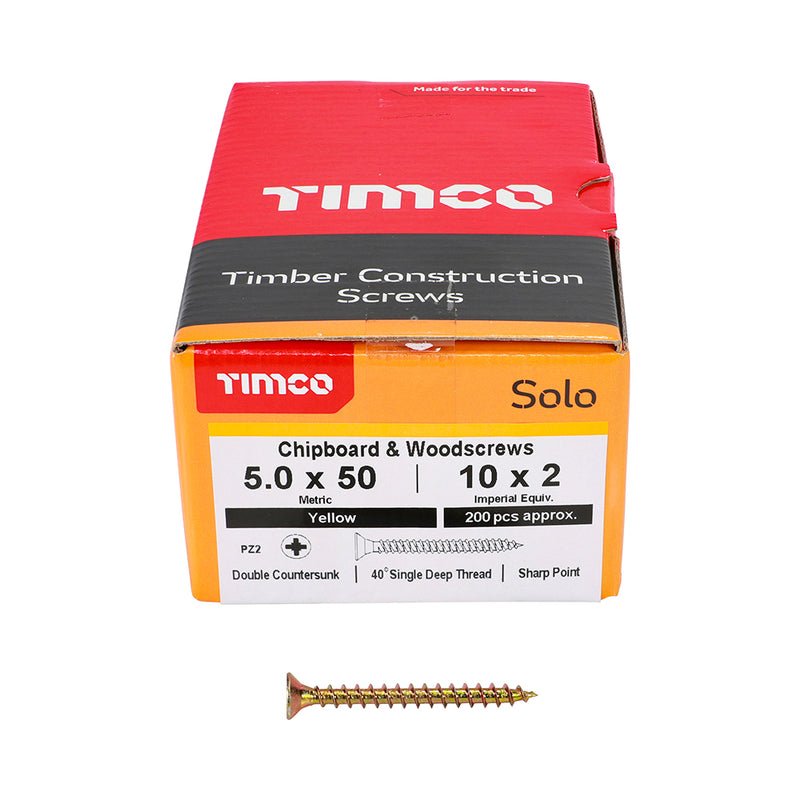 TIMco Solo Countersunk Gold Woodscrews - 5.0 x 50 - 200 Pieces