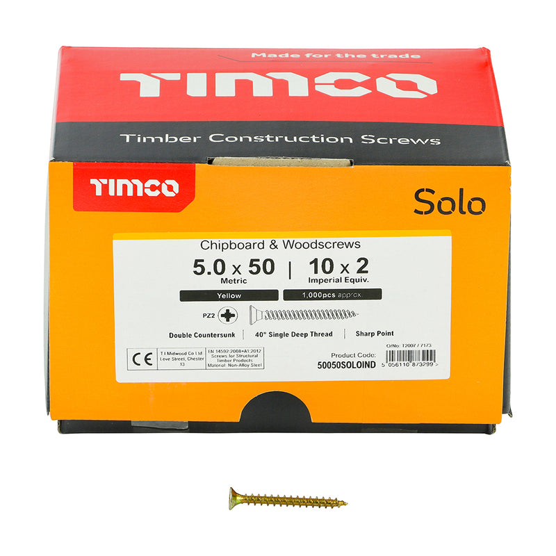 TIMco Solo Countersunk Gold Woodscrews - 5.0 x 50 - 1000 Pieces