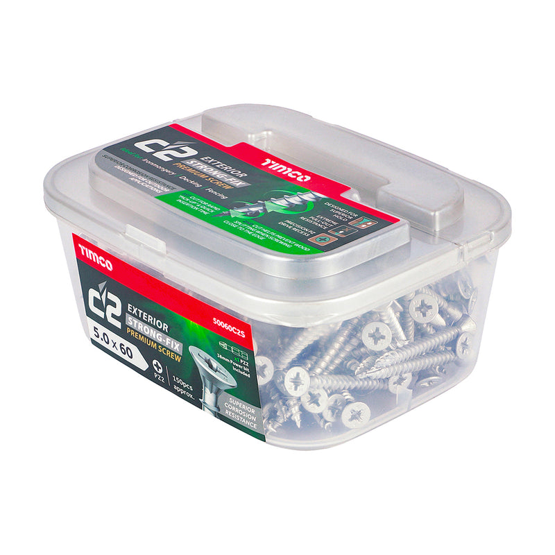 TIMco C2 Exterior Multi-Purpose Premium Countersunk Silver Woodscrews - 5.0 x 60 - 150 Pieces