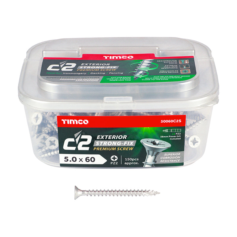 TIMco C2 Exterior Multi-Purpose Premium Countersunk Silver Woodscrews - 5.0 x 60 - 150 Pieces