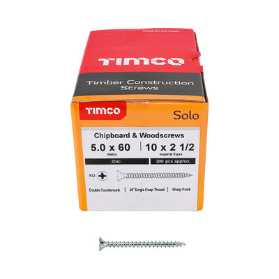 TIMco Solo Countersunk Silver Woodscrews - 5.0 x 60 - 200 Pieces