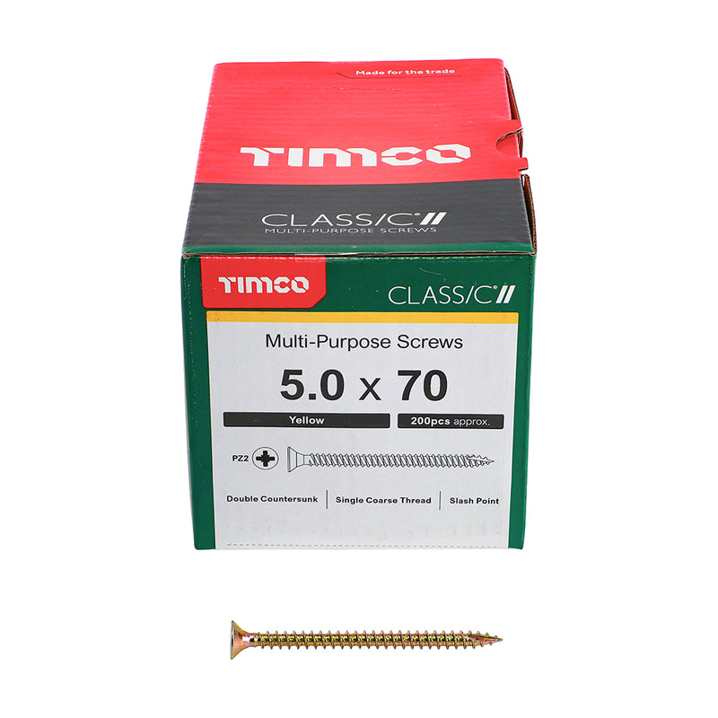 TIMco Classic Multi-Purpose Countersunk Gold Woodscrews - 5.0 x 70 - 200 Pieces