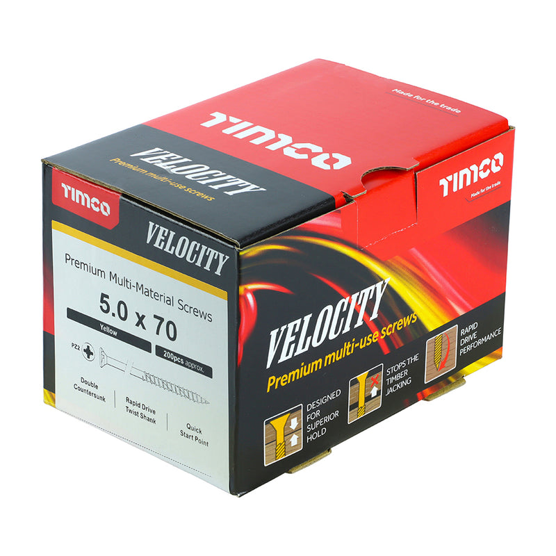 TIMco Velocity Premium Multi-Use Countersunk Gold Woodscrews - 5.0 x 70 - 1000 Pieces