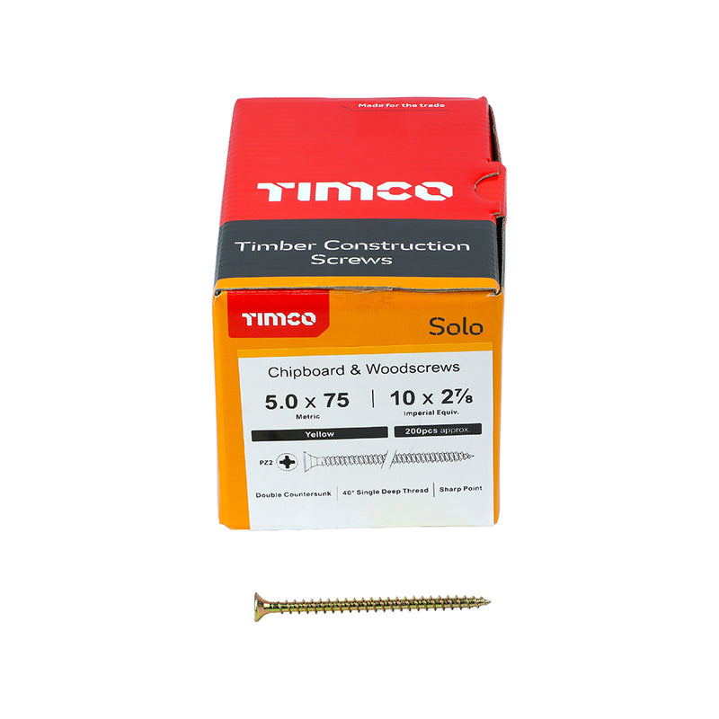 TIMco Solo Countersunk Gold Woodscrews - 5.0 x 75 - 200 Pieces