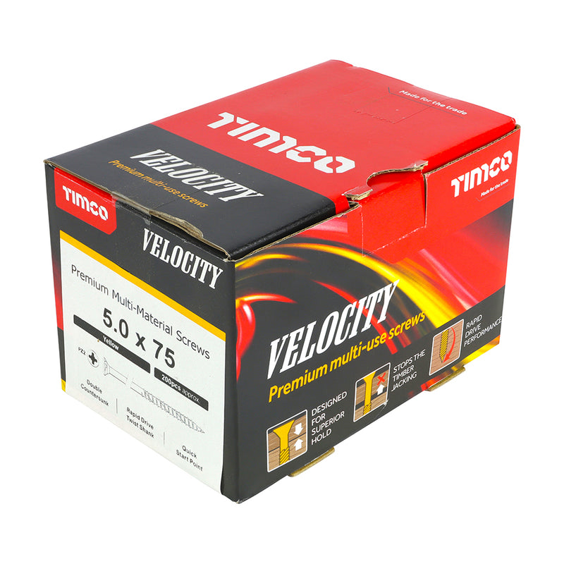 TIMco Velocity Premium Multi-Use Countersunk Gold Woodscrews - 5.0 x 75 - 200 Pieces