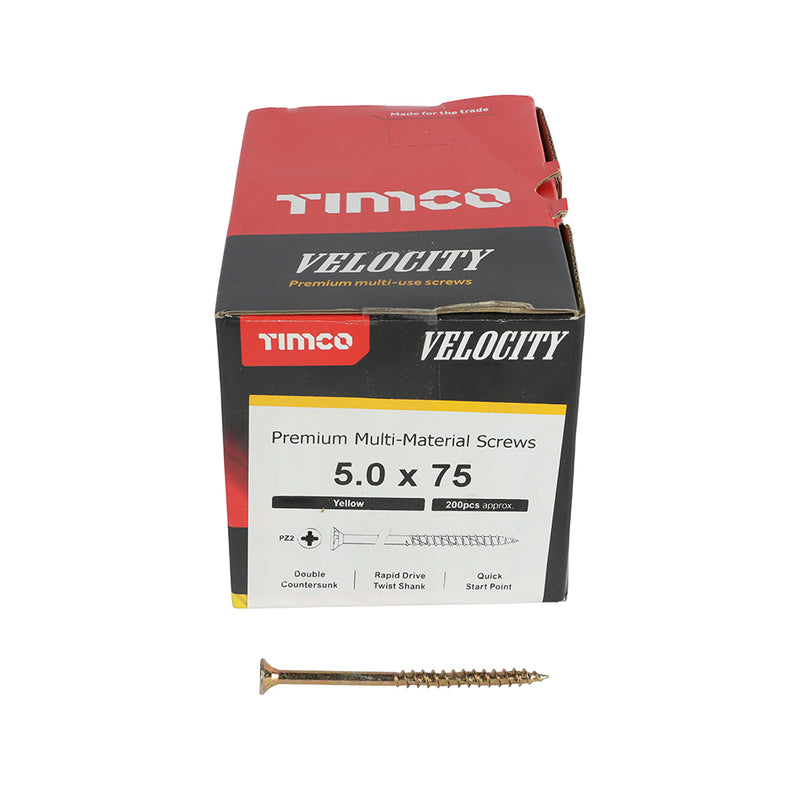 TIMco Velocity Premium Multi-Use Countersunk Gold Woodscrews - 5.0 x 75 - 200 Pieces