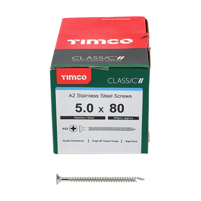 TIMco Classic Multi-Purpose Countersunk A2 Stainless Steel Woodcrews - 5.0 x 80 - 200 Pieces