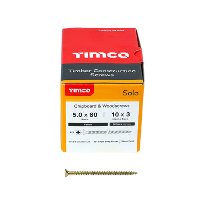 TIMco Solo Countersunk Gold Woodscrews - 5.0 x 80 - 200 Pieces