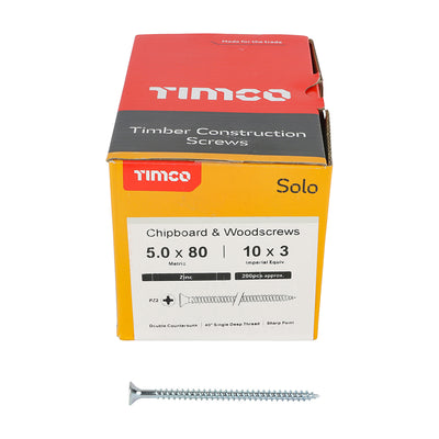 TIMco Solo Countersunk Silver Woodscrews - 5.0 x 80 Zinc - 200 Pieces