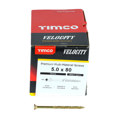 TIMco Velocity Premium Multi-Use Countersunk Gold Woodscrews - 5.0 x 80 - 200 Pieces