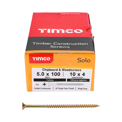 TIMco Solo Countersunk Gold Woodscrews - 5.0 x 100 - 100 Pieces