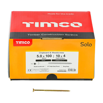 TIMco Solo Countersunk Gold Woodscrews - 5.0 x 100 - 1,000 Pieces