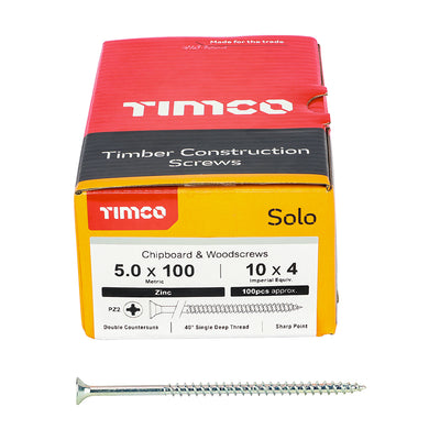 TIMco Solo Countersunk Silver Woodscrews - 5.0 x 100 - 100 Pieces