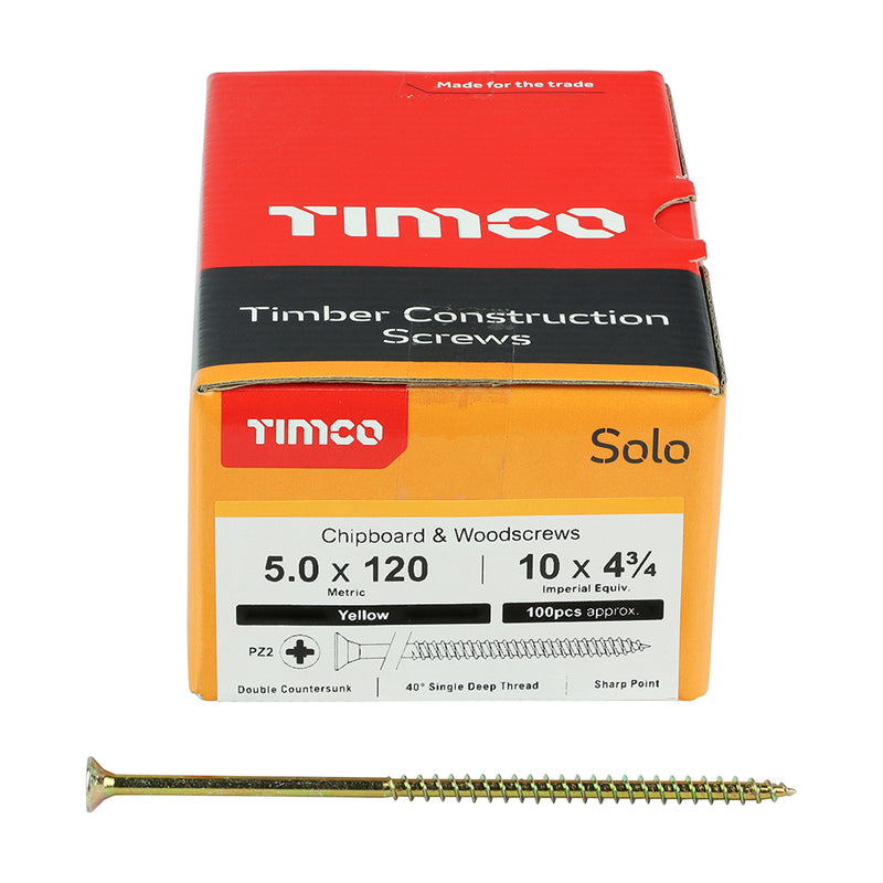 TIMco Solo Countersunk Gold Woodscrews - 5.0 x 120 - 100 Pieces